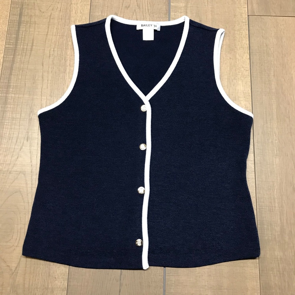 Bailey 44 Sweater Vest Womens Size M Navy Blue Old Money Nautical Preppy V-Neck